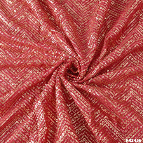 Zig Zag Sequins Chinon Chiffon Fabric -FR3456