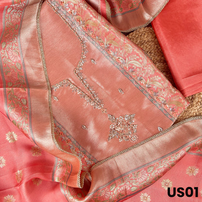 Peach Tissue Silk Suit Set - US01