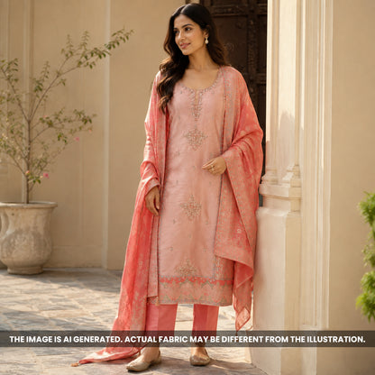 Peach Tissue Silk Suit Set - US01