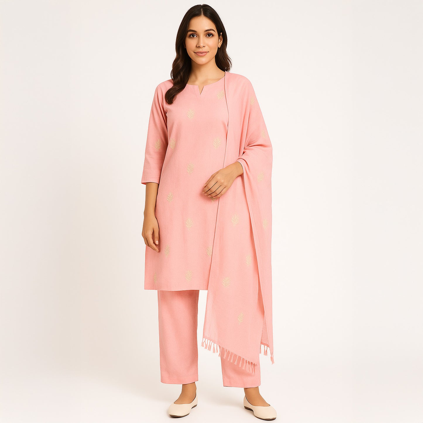 Thread Sequins Work Cambric Cotton Fabric-F3628