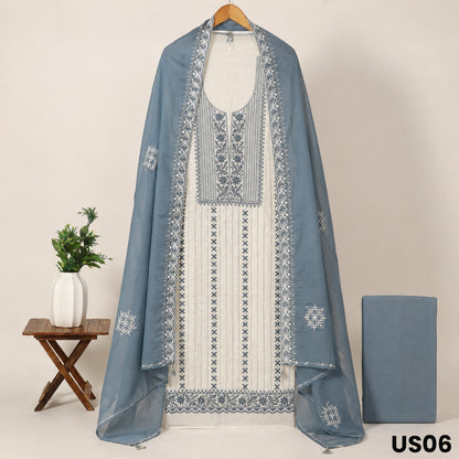 Off White Embroidered Mul Cotton Suit Set - US06
