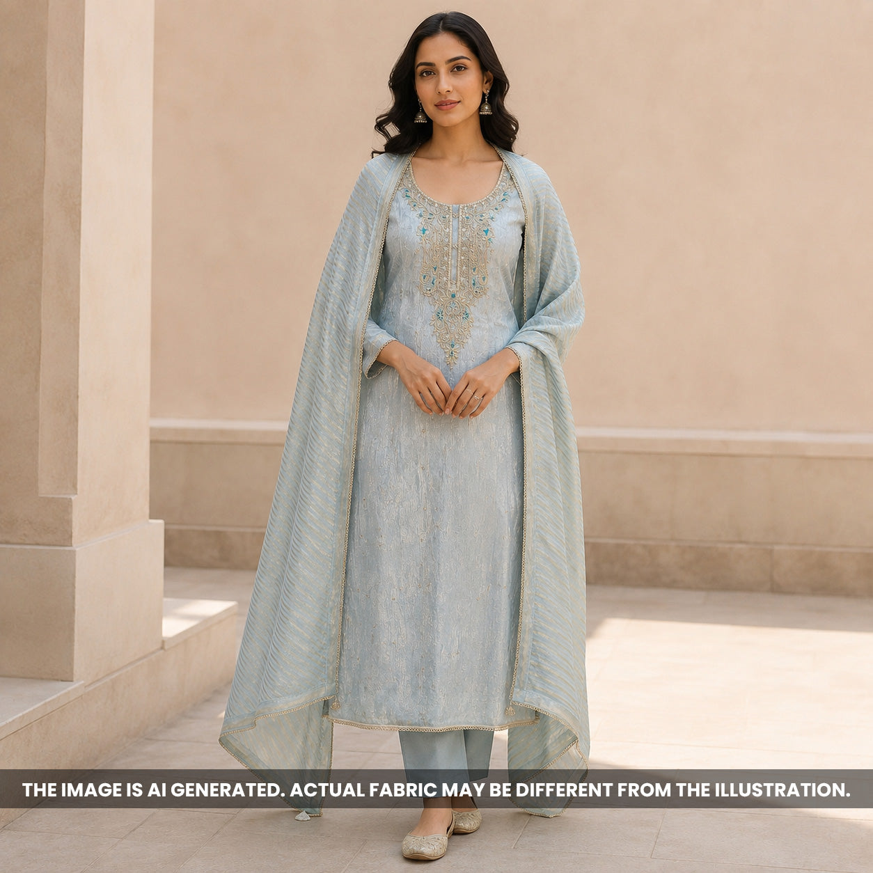 Powder Blue Tissue Silk Suit Set - US02
