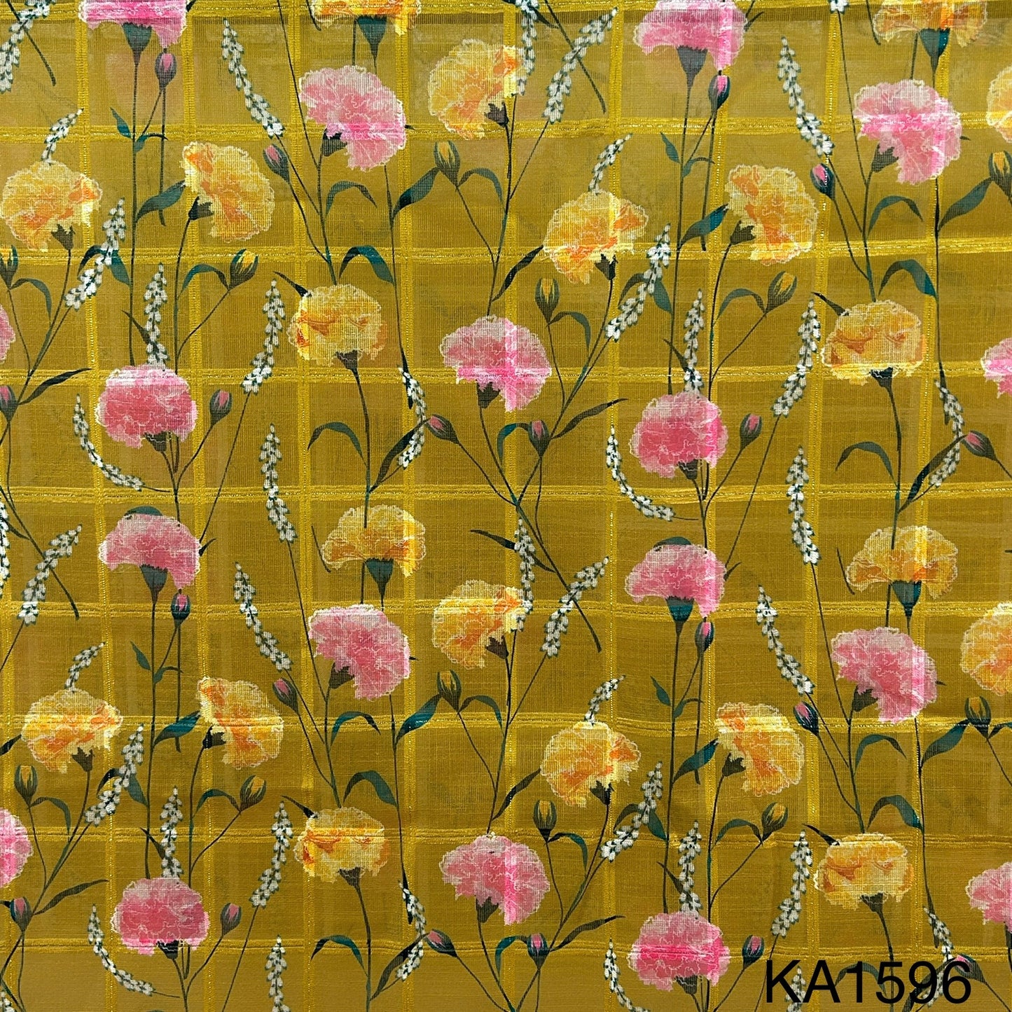 Printed Linen Self Check Fabric-KA1596