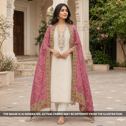 Ivory Embroidered Tissue Silk Suit Set - US03