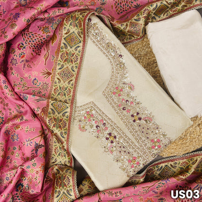 Ivory Embroidered Tissue Silk Suit Set - US03