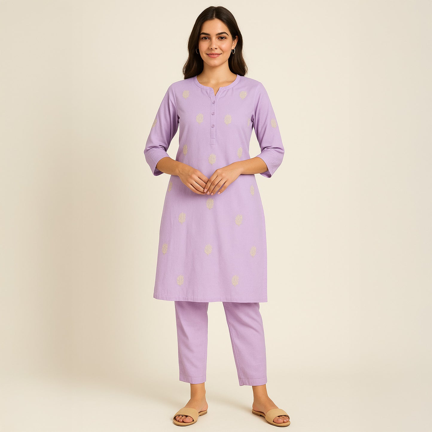 Thread Sequins Work Cambric Cotton Fabric-F3628