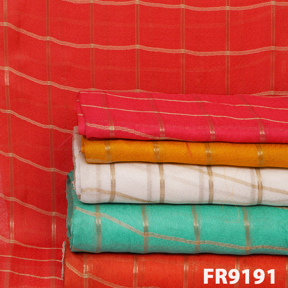 Zari Check Jute Silk Fabric-FR9191