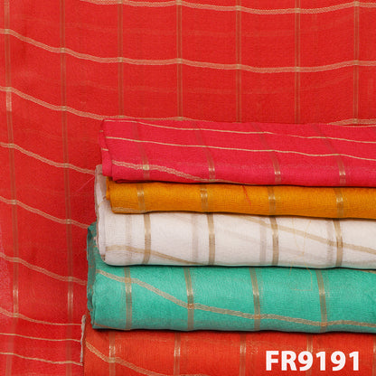 Zari Check Jute Silk Fabric-FR9191
