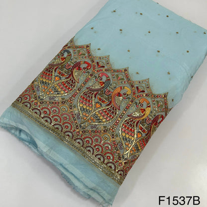 Zari Sequins Embroidered Pure Organza Fabric-F1537