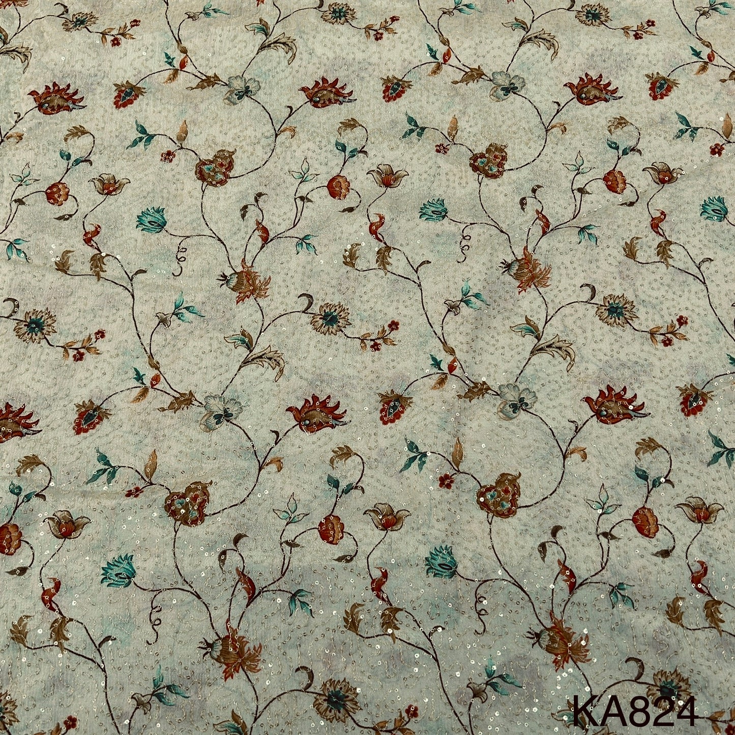 Embroidered Sequins Printed Chinnon Chiffon Fabric-KA824