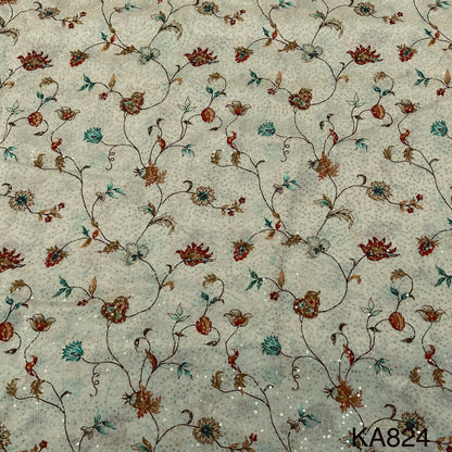 Embroidered Sequins Printed Chinnon Chiffon Fabric-KA824