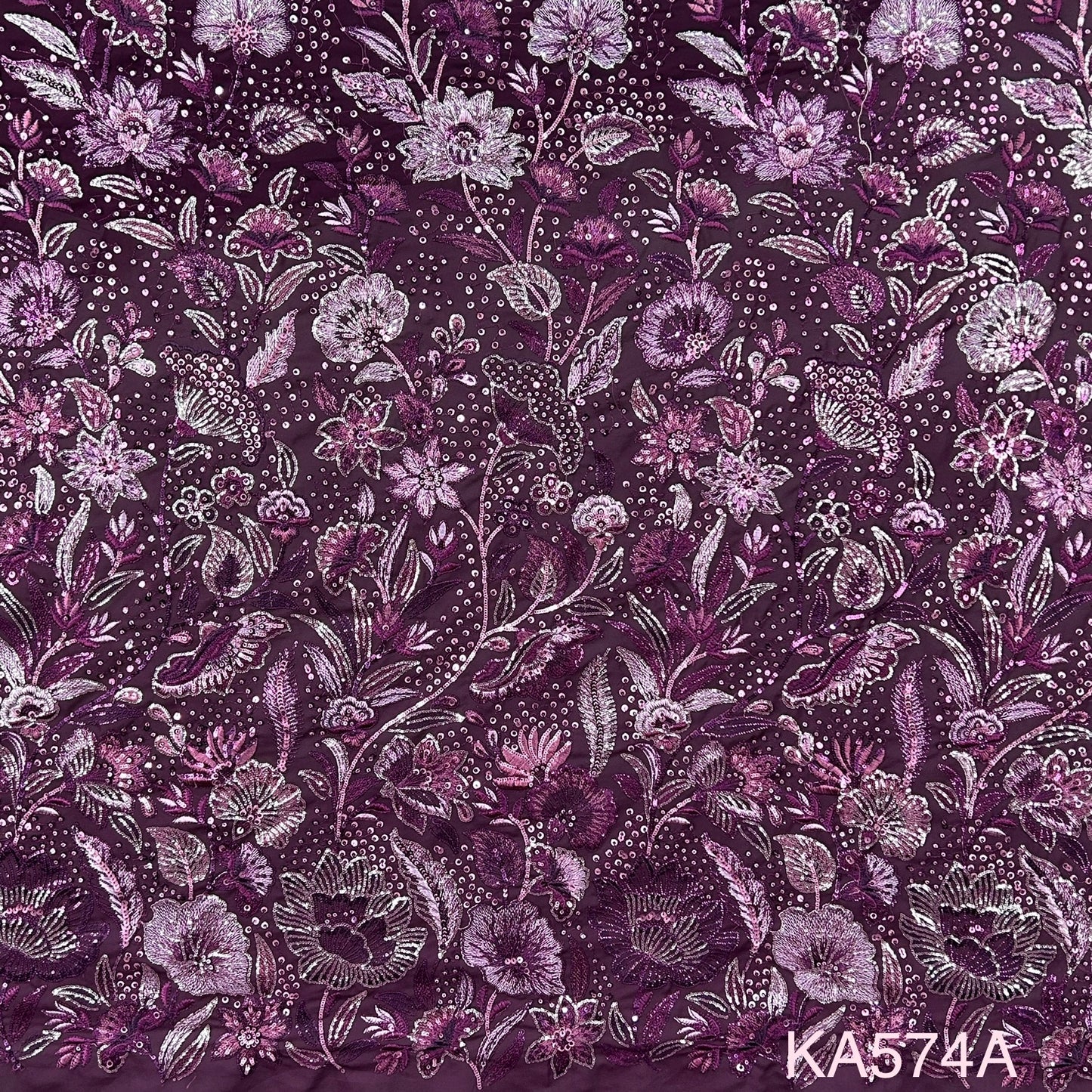 Thread Embroidered Sequins Georgette Fabric-KA574