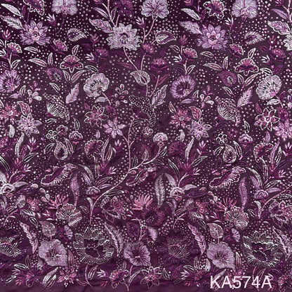 Thread Embroidered Sequins Georgette Fabric-KA574