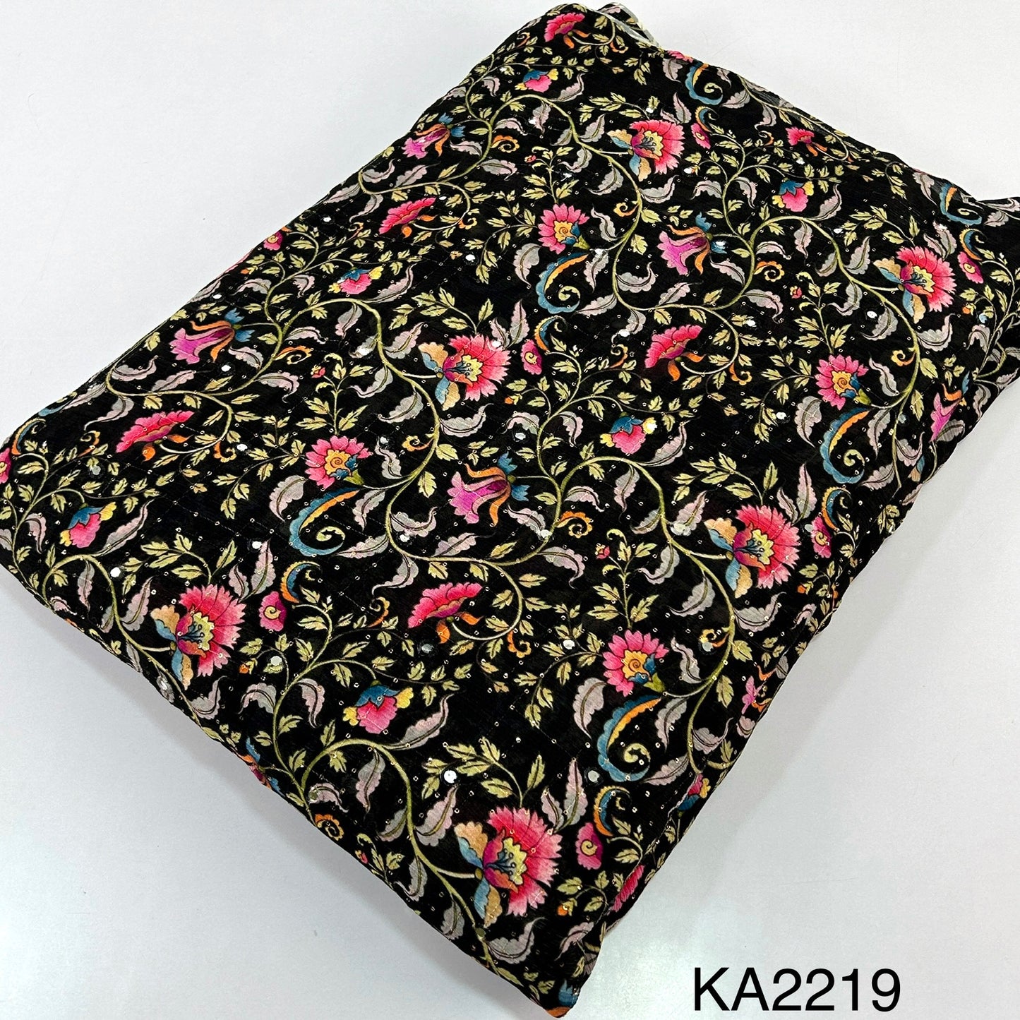 Printed Sequins Chinon Fabric-KA2219