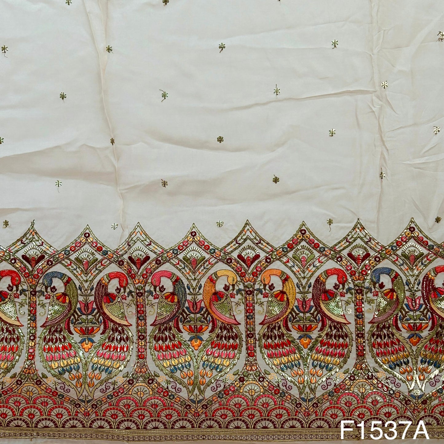 Zari Sequins Embroidered Pure Organza Fabric-F1537