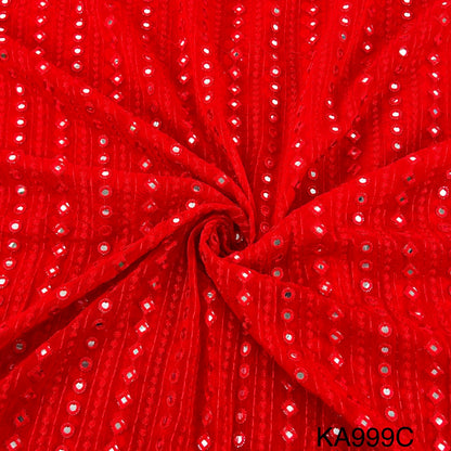 Embroidered Faux Mirror Georgette Fabric-KA999