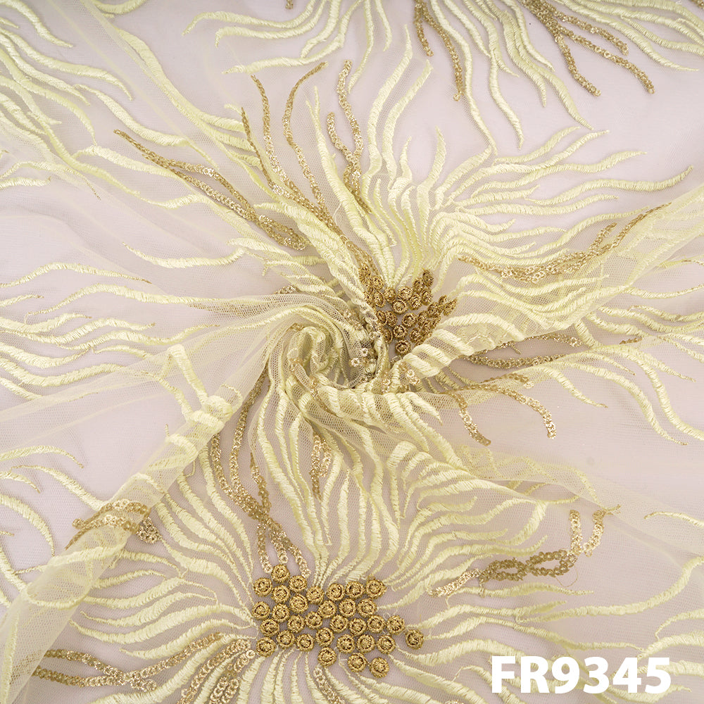 Thread Sequins Embroidered Net With Zari Fabric-FR9345