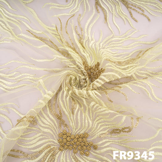 Thread Sequins Embroidered Net With Zari Fabric-FR9345