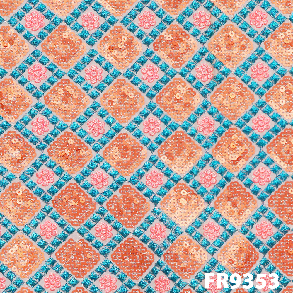 Embroidered Zari Sequins Georgette Fabric-FR9353