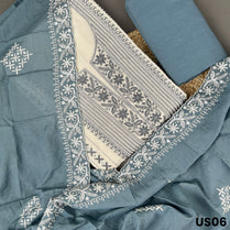 Off White Embroidered Mul Cotton Suit Set - US06