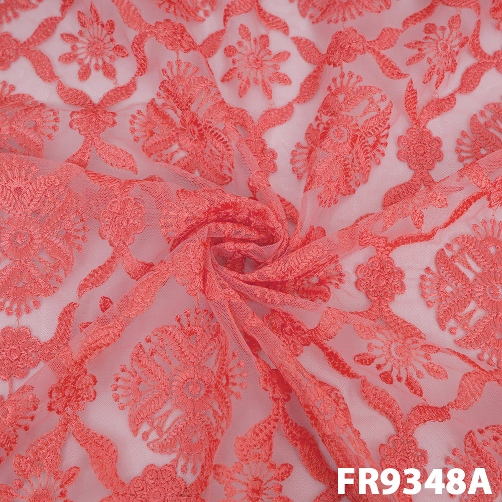 Thread Embroidered Net Fabric-Fr9348