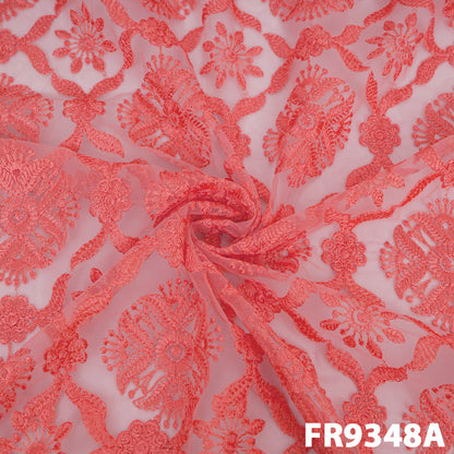 Thread Embroidered Net Fabric-Fr9348