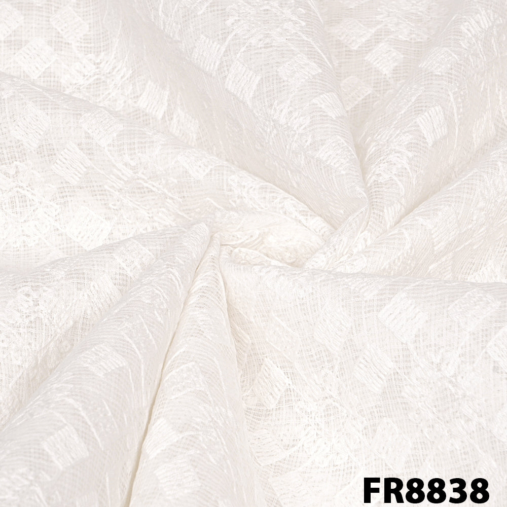 Dyeable Embroidered Kota Cotton Fabric-FR8838