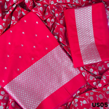 Reddish Pink Banarasi Brocade Silk Suit Set - US05