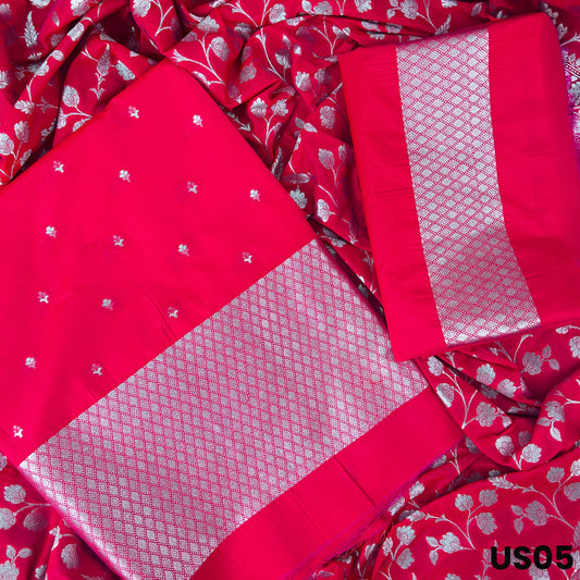 Reddish Pink Banarasi Brocade Silk Suit Set - US05