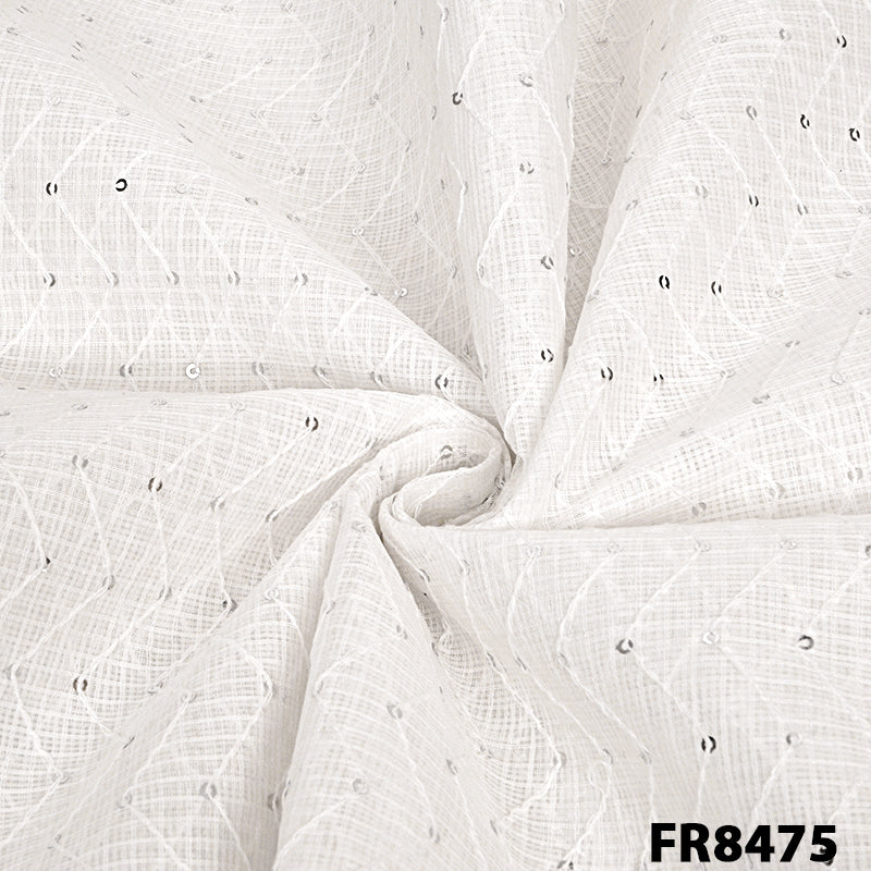 Embroidered Sequins Kota Cotton Fabric-FR8475