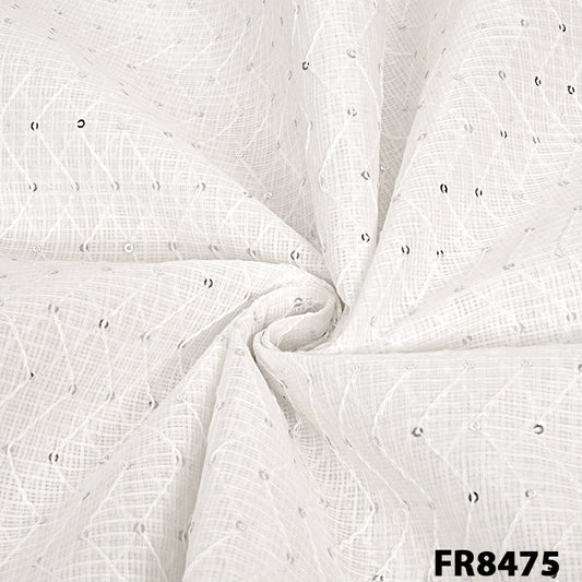 Embroidered Sequins Kota Cotton Fabric-FR8475