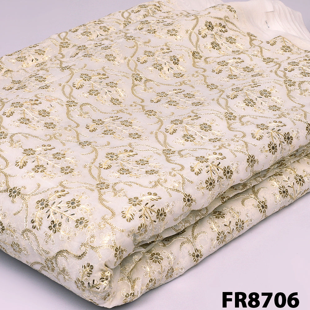 Dyeable Embroidered Zari Sequins Georgette Fabric-FR8706