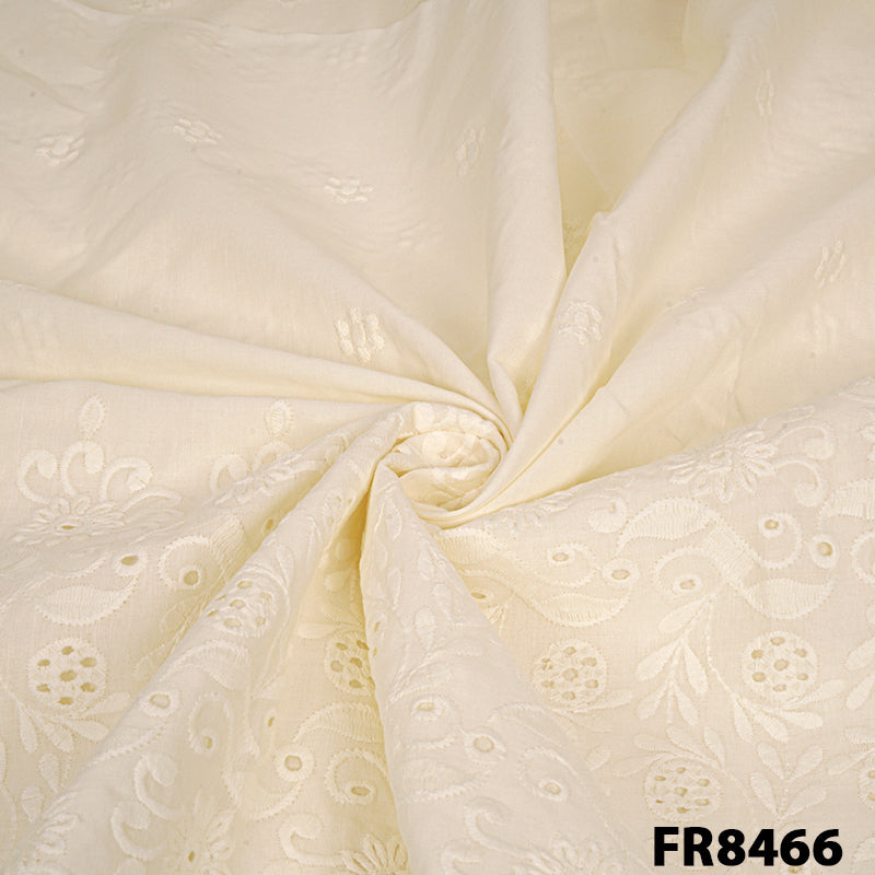 Embroidered Cut Work Border Cotton Fabric-FR8466