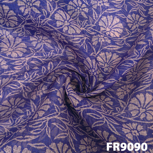 Printed Pure Silk Kota Zari border Fabric-FR9090