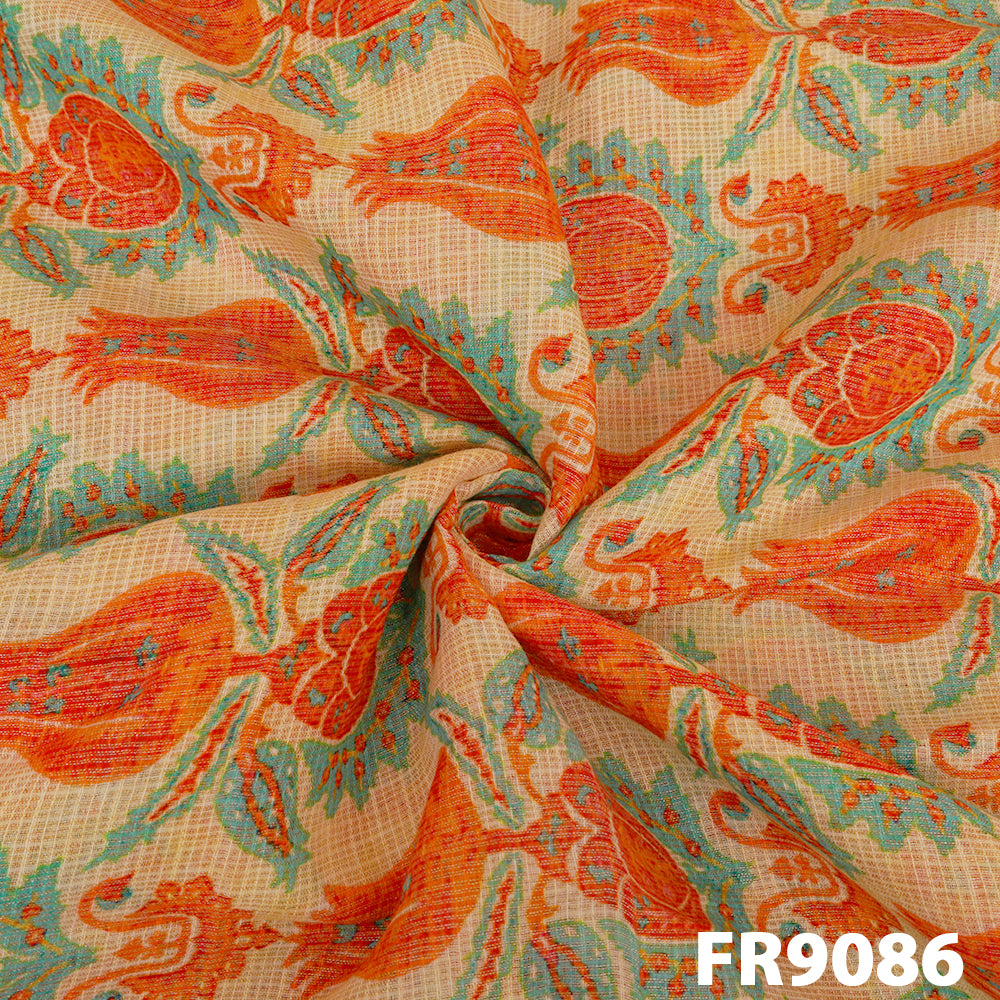 Printed Pure Zari Silk Kota Fabric-FR9086