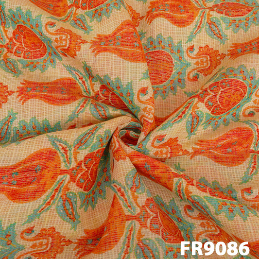 Printed Pure Zari Silk Kota Fabric-FR9086