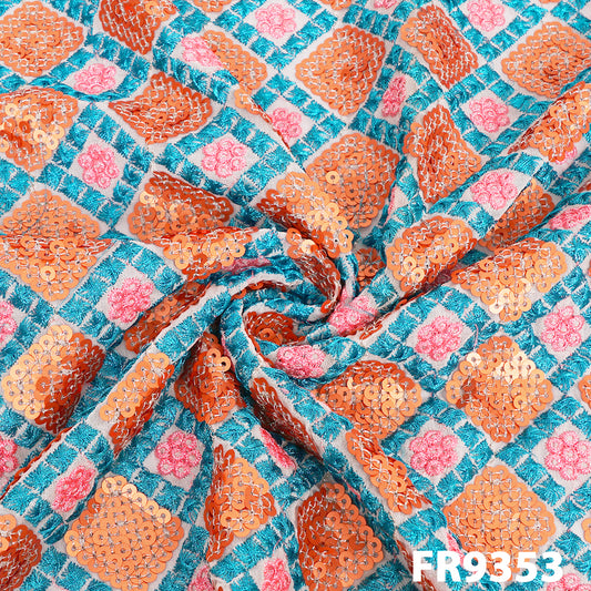 Embroidered Zari Sequins Georgette Fabric-FR9353