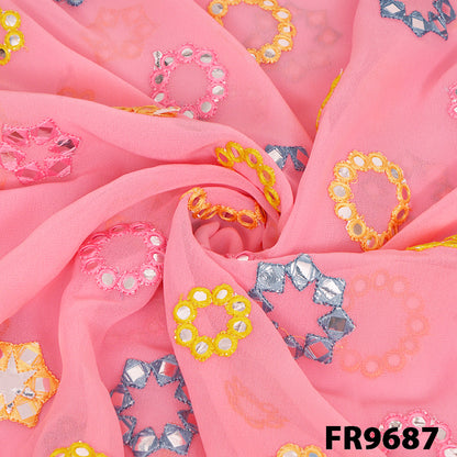 Embroidered Faux Mirror Georgette Fabric-FR9687
