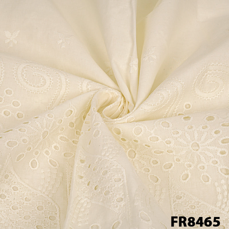 Embroidered Cut Work Border Cotton  Fabric-Fr8465