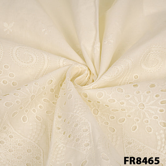 Embroidered Cut Work Border Cotton  Fabric-Fr8465