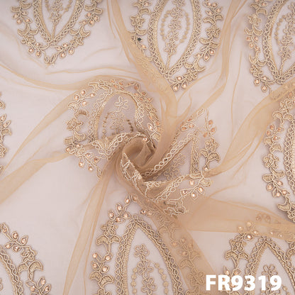 Embroidered Net With Stone Work Fabric-FR9319