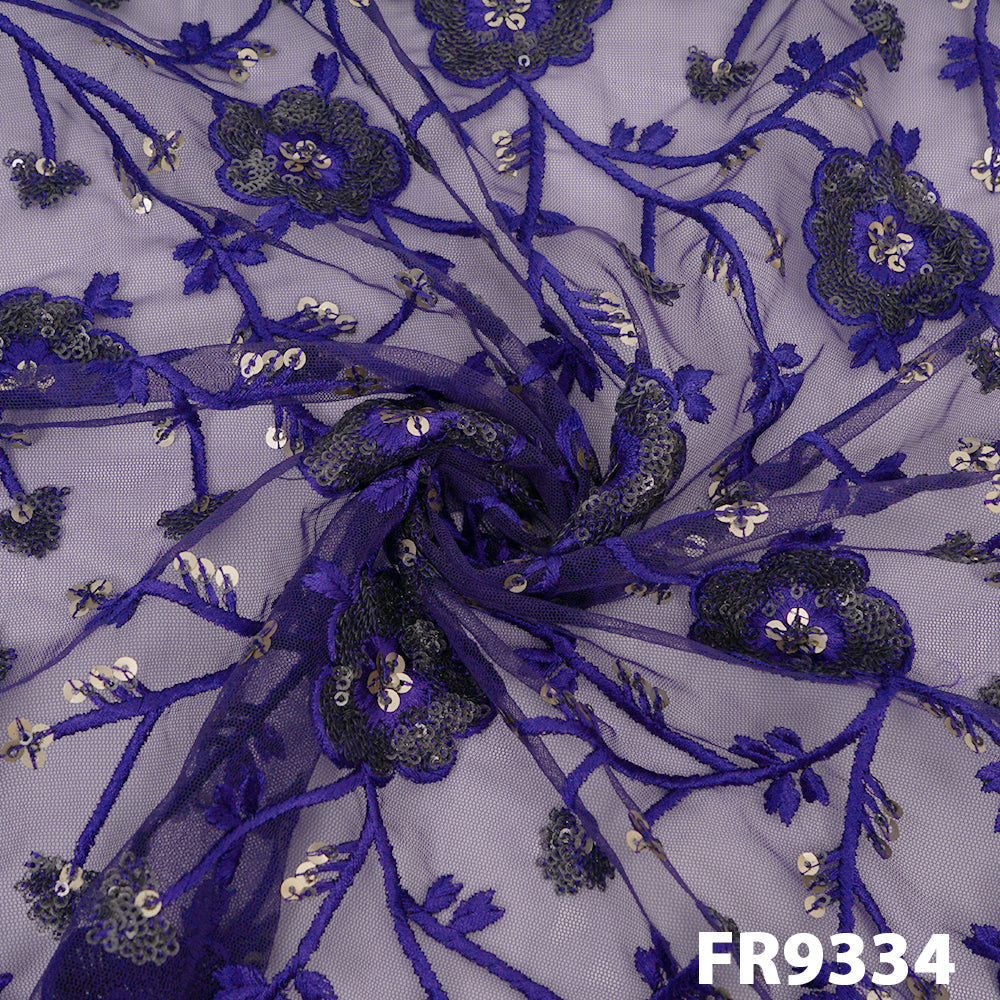 Thread Sequins Embroidered Net Fabric-FR9334