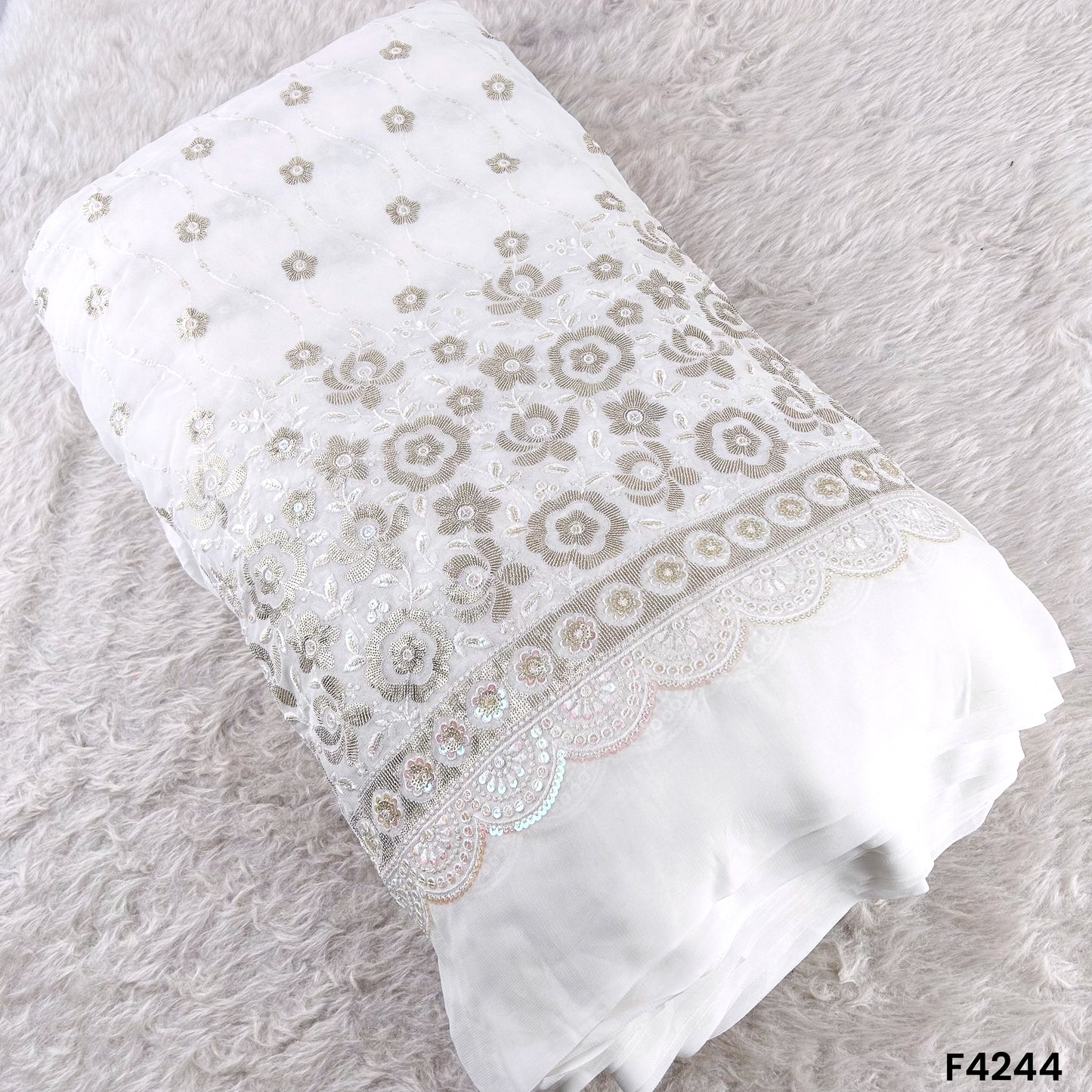 Dyeable Thread Sequins Embroidered Georgette Fabric- F4244