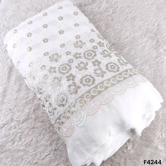 Dyeable Thread Sequins Embroidered Georgette Fabric- F4244