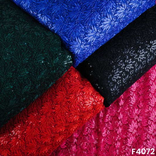Thread Sequins Embroidered Net Fabric- F4072