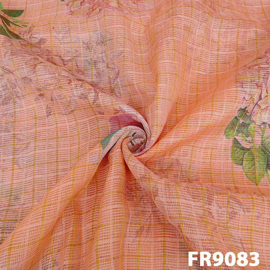 Printed Zari Kota Silk Fabric-FR9083