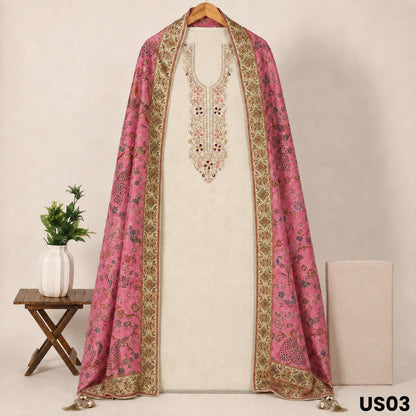 Ivory Embroidered Tissue Silk Suit Set - US03