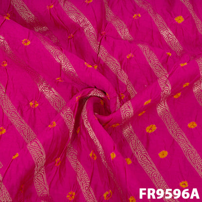 Zari Stripes Bandhani Print Silk Fabric- FR9596