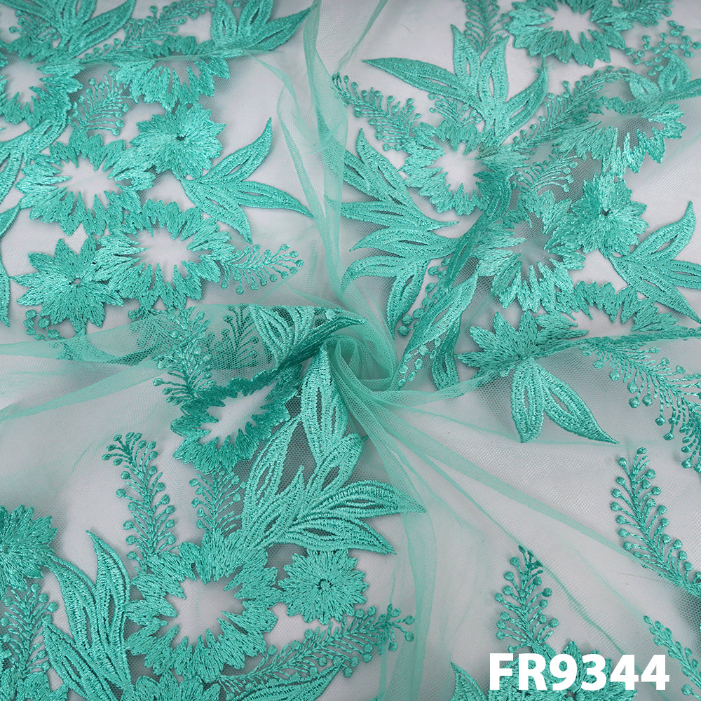 Thread Embroidered Net Fabric-FR9344
