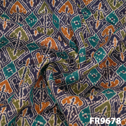 Printed Sequins Chinon Fabric-FR9678
